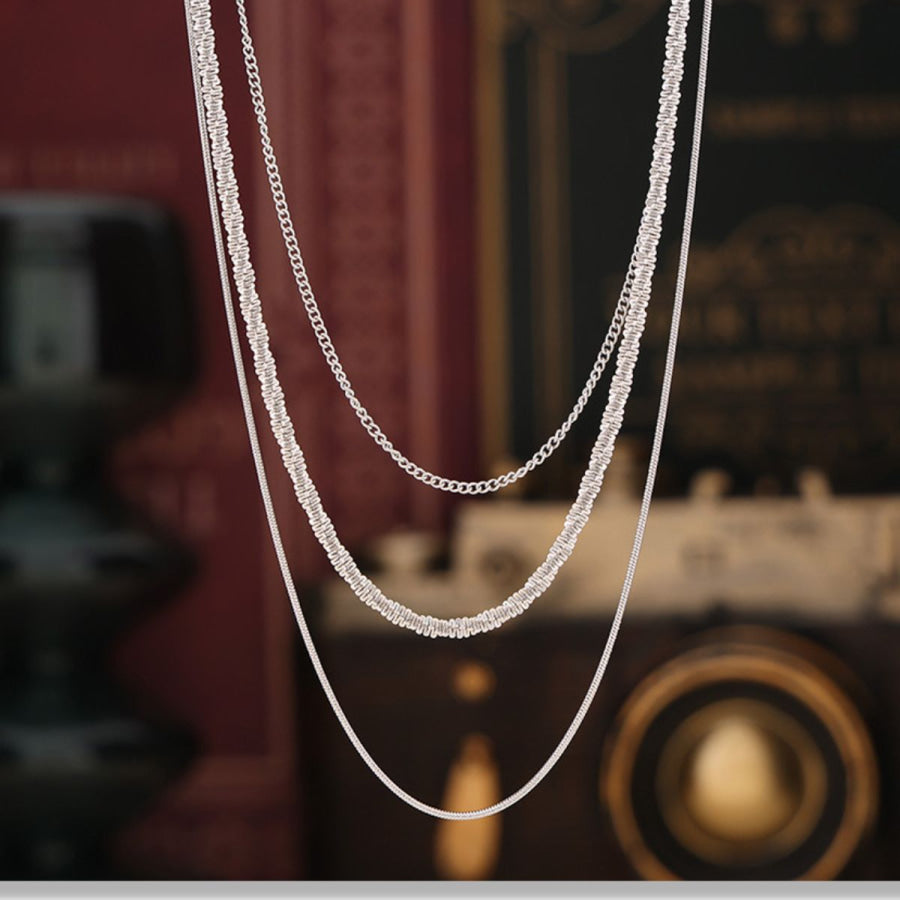 Titanium Steel Three-Layered Necklace Silver / One Size Apparel and Accessories