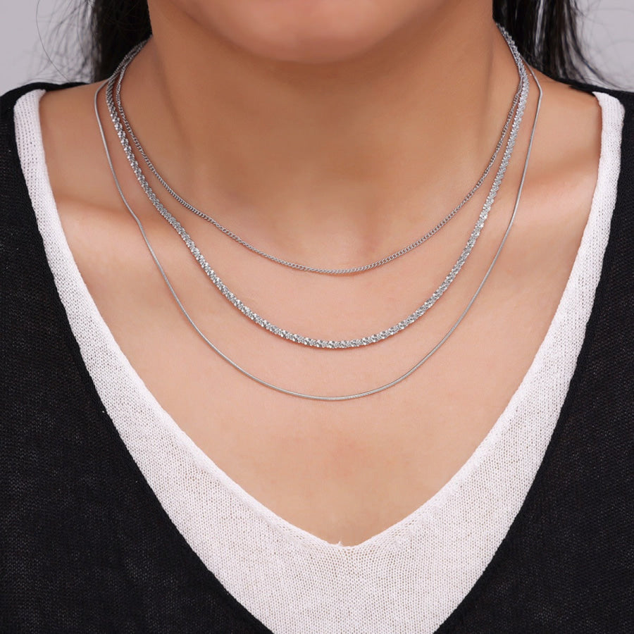 Titanium Steel Three-Layered Necklace Silver / One Size Apparel and Accessories