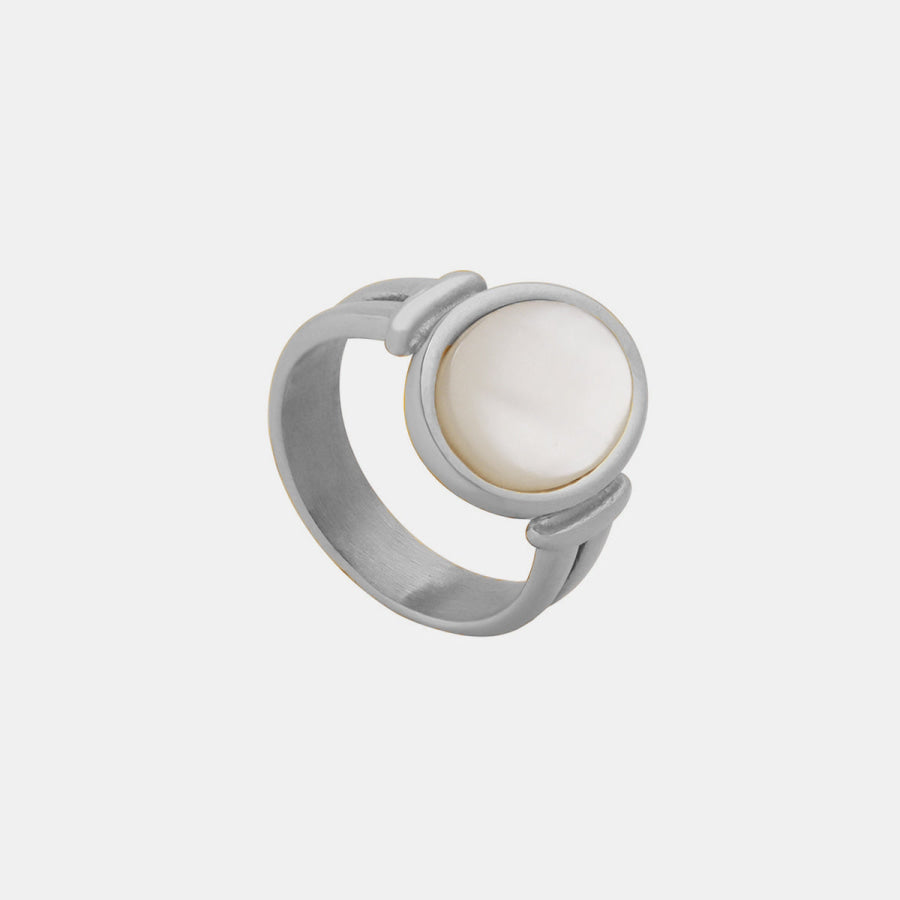 Titanium Steel White Sea Shell Ring Apparel and Accessories