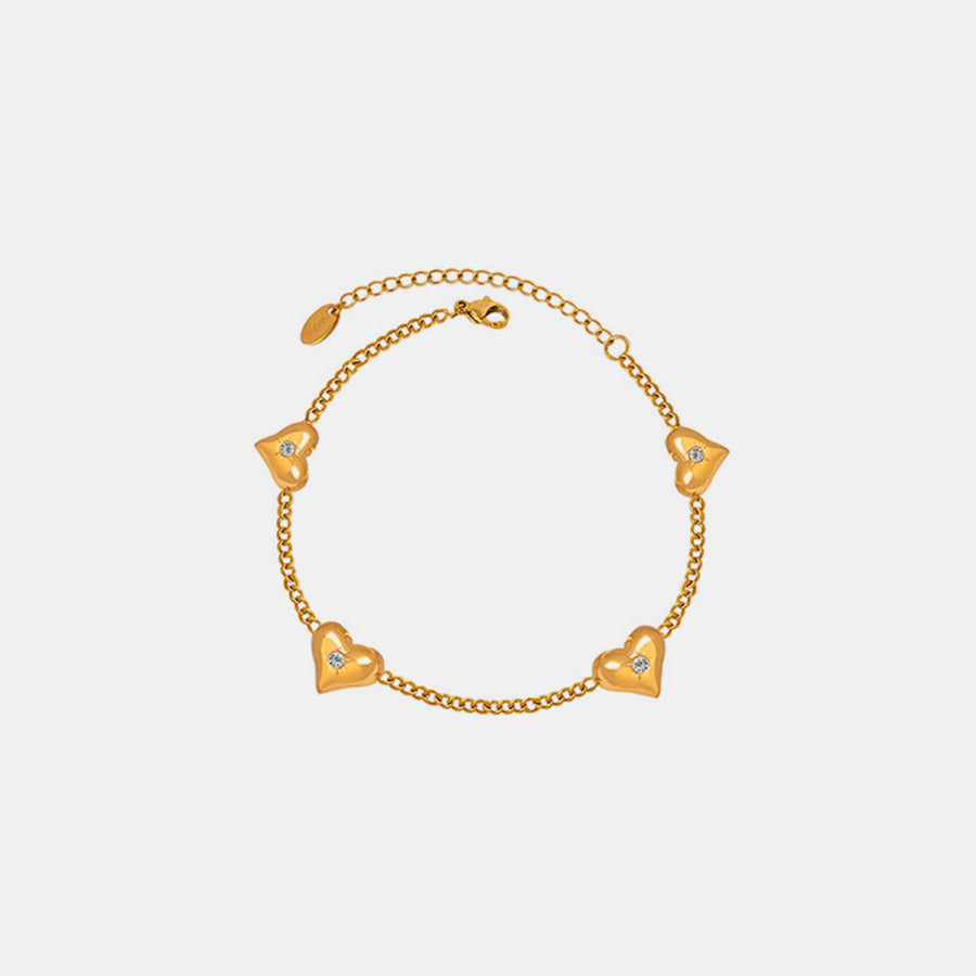 Titanium Steel Zircon Heart Bracelet Gold / One Size Apparel and Accessories