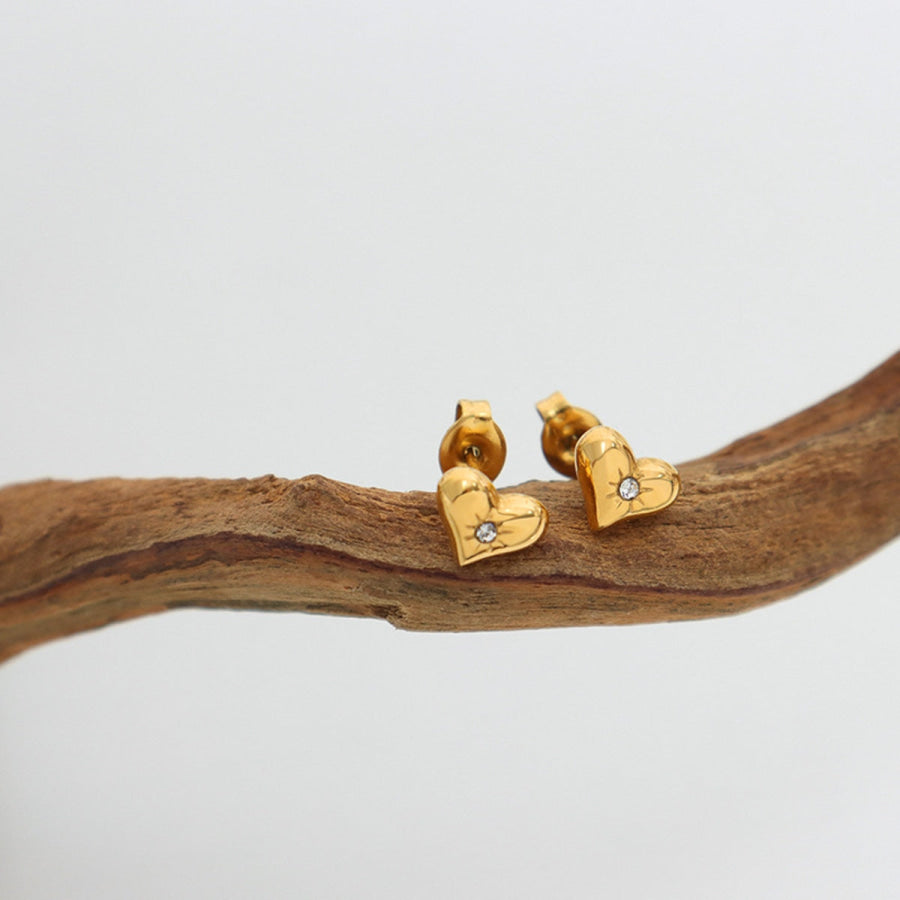 Titanium Steel Zircon Heart Stud Earrings Gold / One Size Apparel and Accessories