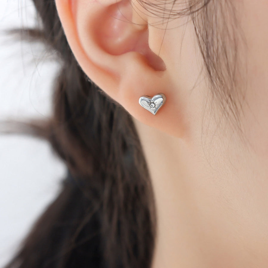 Titanium Steel Zircon Heart Stud Earrings Silver / One Size Apparel and Accessories