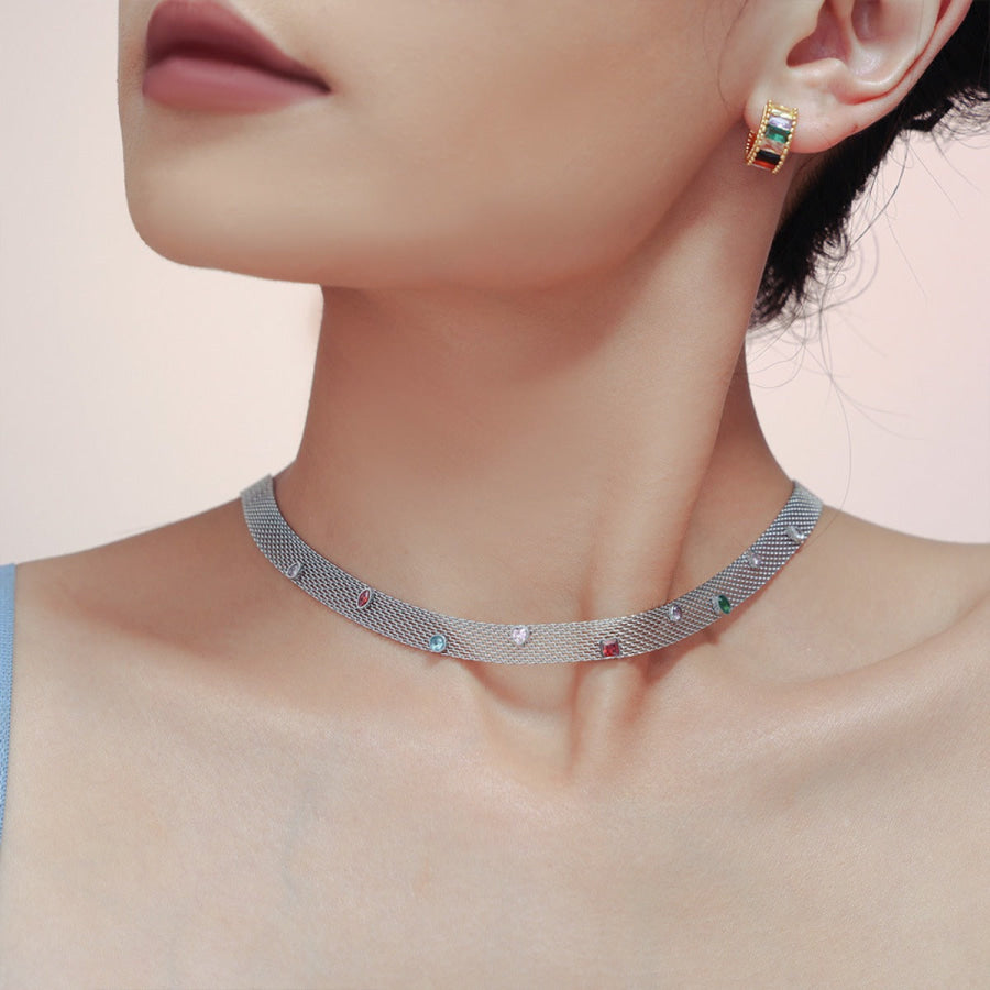 Titanium Steel Zircon Necklace Silver / One Size Apparel and Accessories