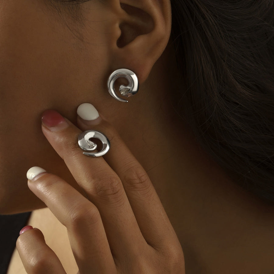 Titanium Steel Zircon Spiral Shape Earrings Apparel and Accessories