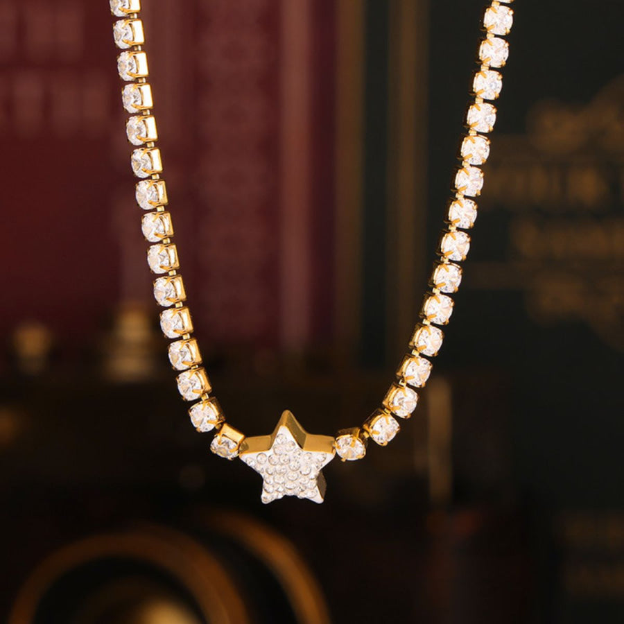 Titanium Steel Zircon Star Necklace Gold / One Size Apparel and Accessories