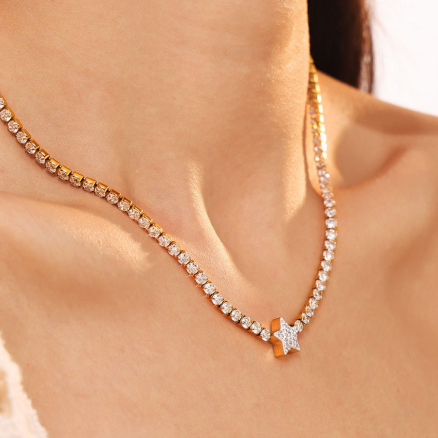 Titanium Steel Zircon Star Necklace Gold / One Size Apparel and Accessories