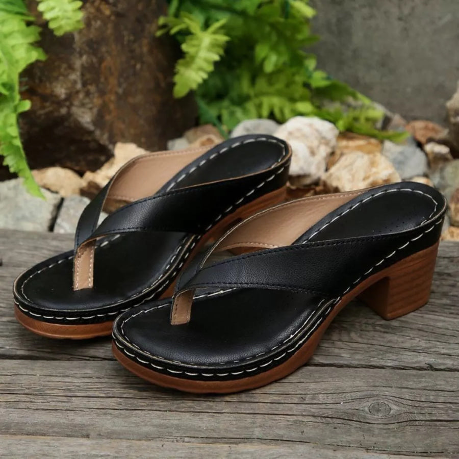 Toe Post Block Heels Sandals Black / 36 Apparel and Accessories