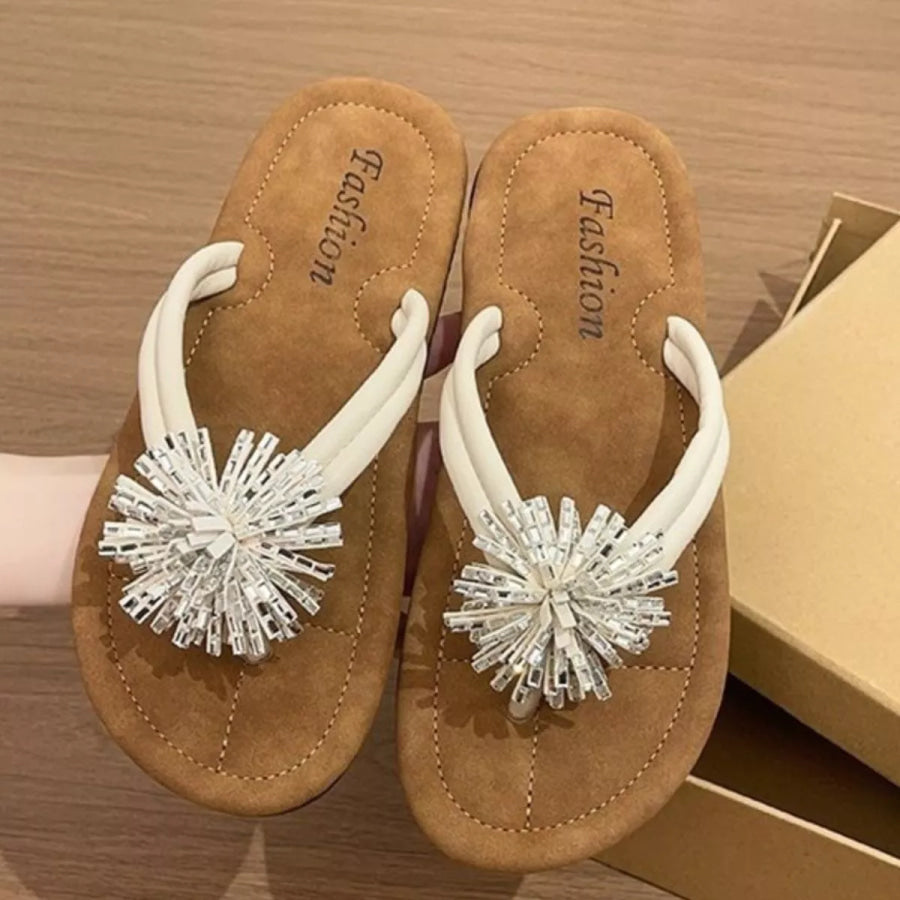 Toe Post Flats Sandals Beige / 35 Apparel and Accessories