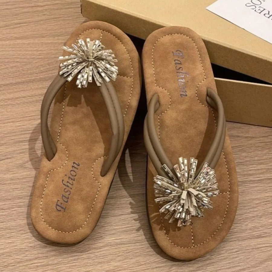 Toe Post Flats Sandals Brown / 35 Apparel and Accessories