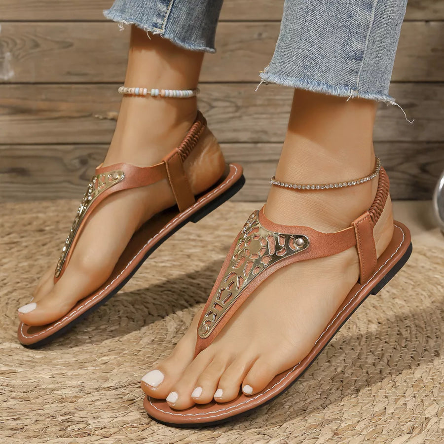 Toe Post Flats Sandals Brown / 36 Apparel and Accessories