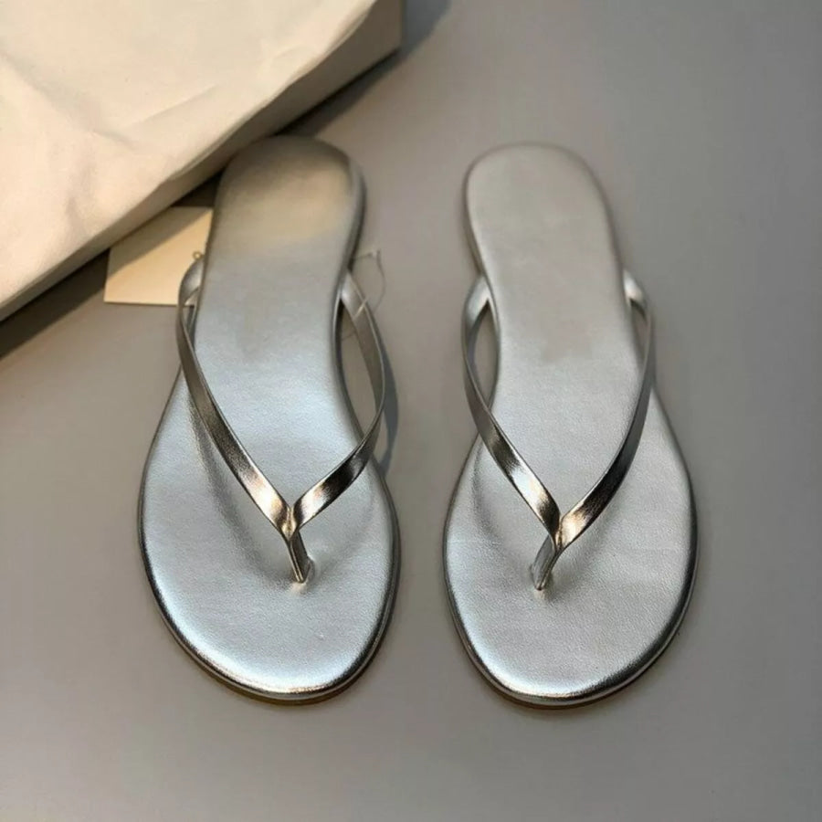 Toe Post Flats Sandals Silver / 36 Apparel and Accessories