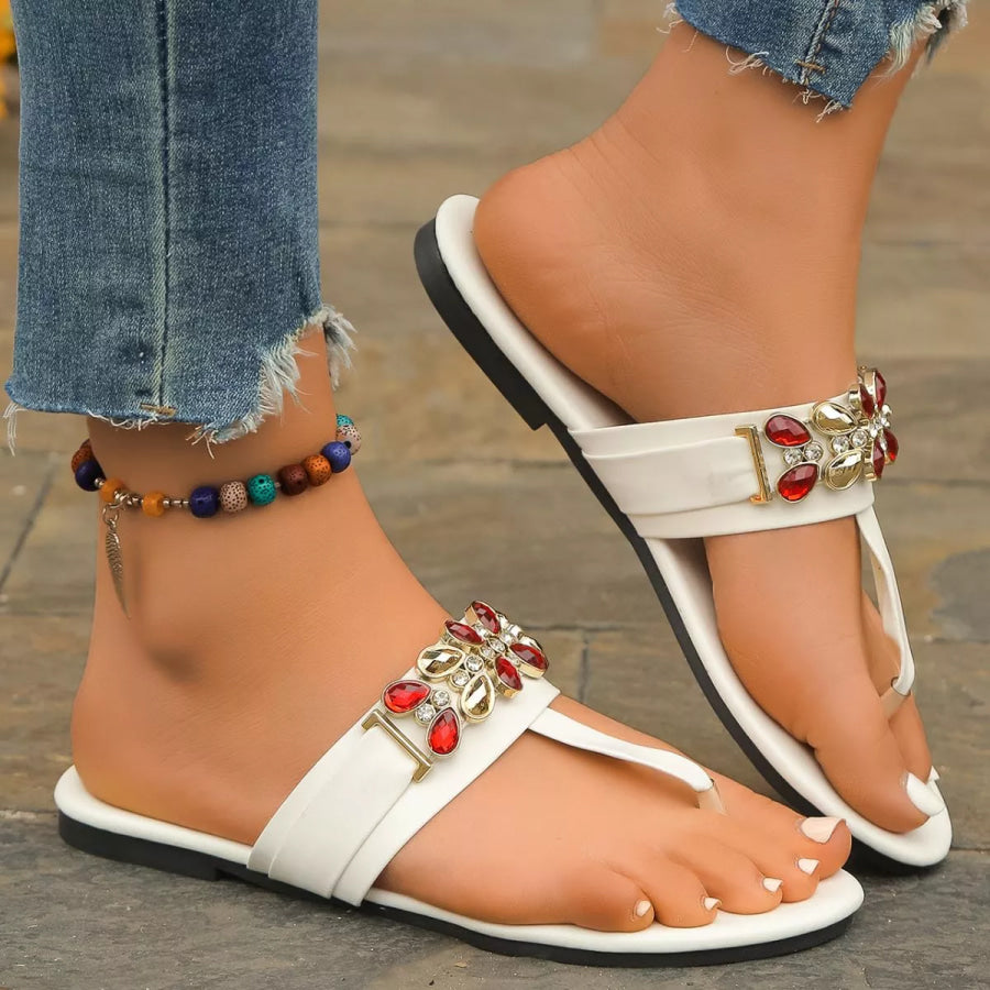 Toe Post Flats Sandals White / 36 Apparel and Accessories