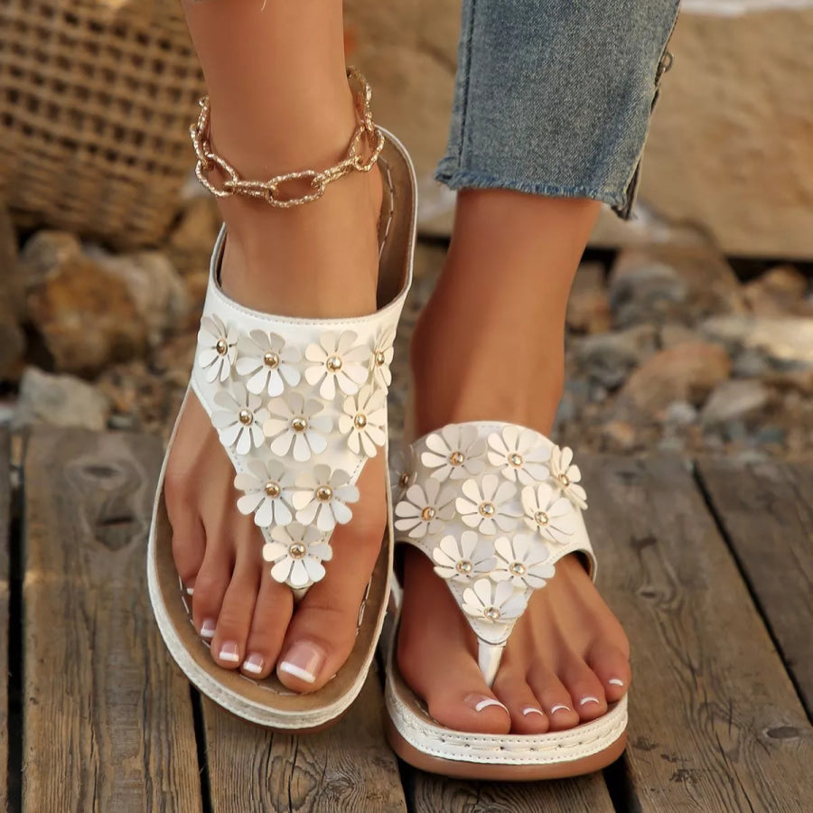 Toe Post Flats Sandals White / 36 Apparel and Accessories