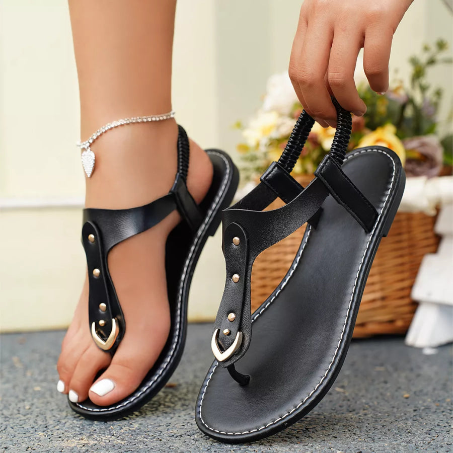 Toe Post Studded Sandals Black / 36 Apparel and Accessories