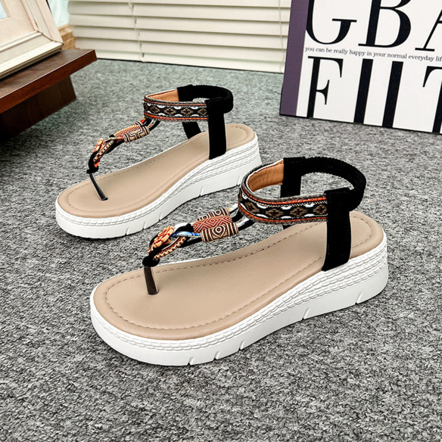 Toe Post Wedge Sandals Black / 36 Apparel and Accessories