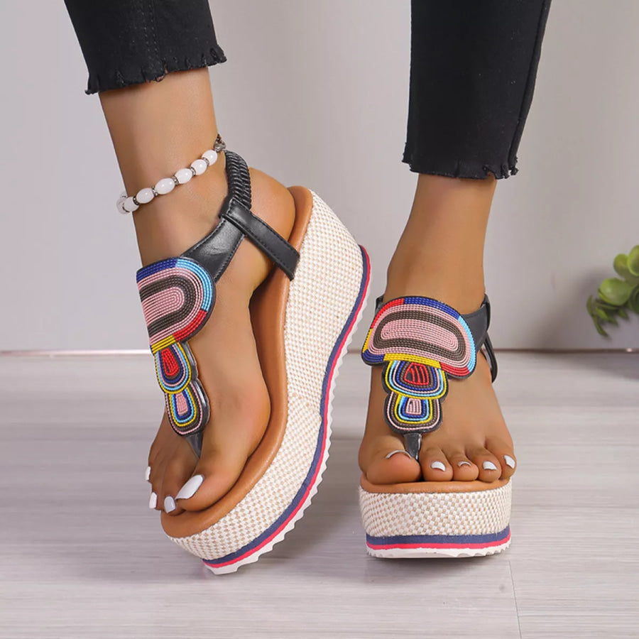 Toe Post Wedge Sandals Black / 36 Apparel and Accessories