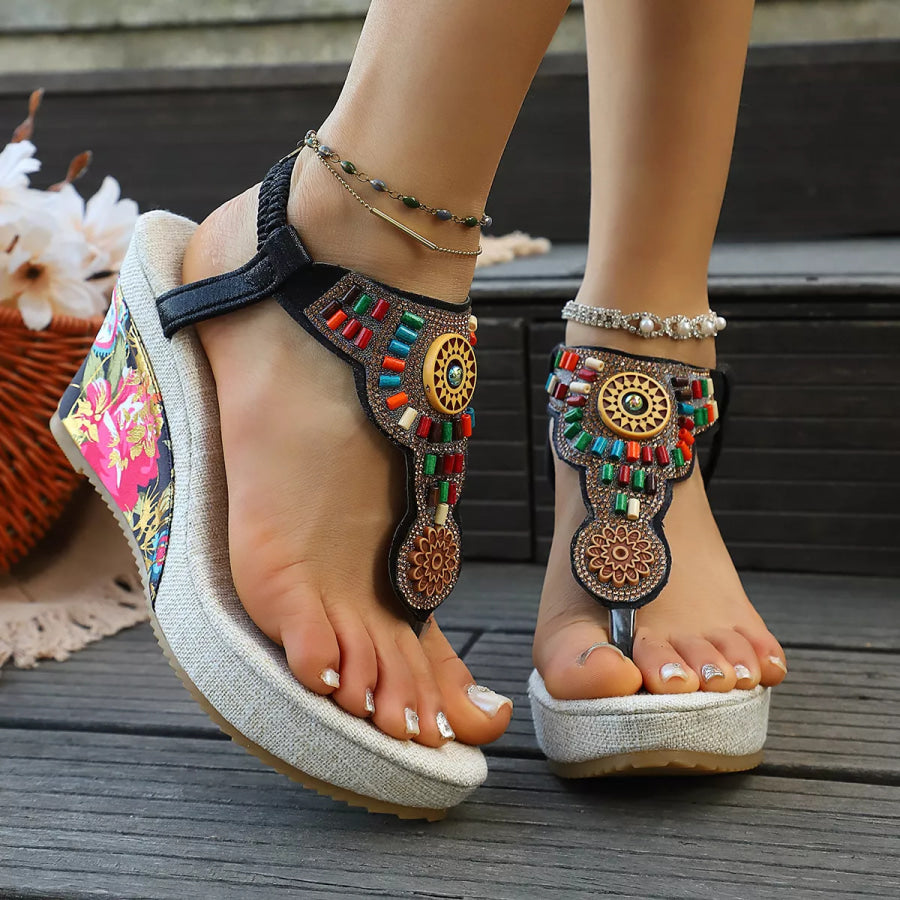 Toe Post Wedge Sandals Black / 36 Apparel and Accessories