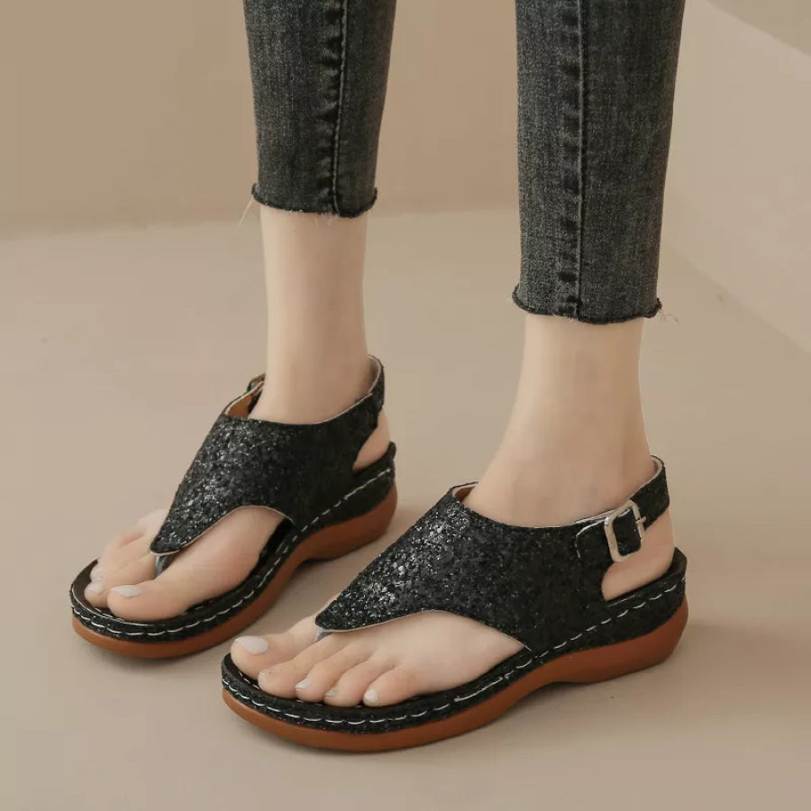 Toe Post Wedge Sandals Black / 36 Apparel and Accessories