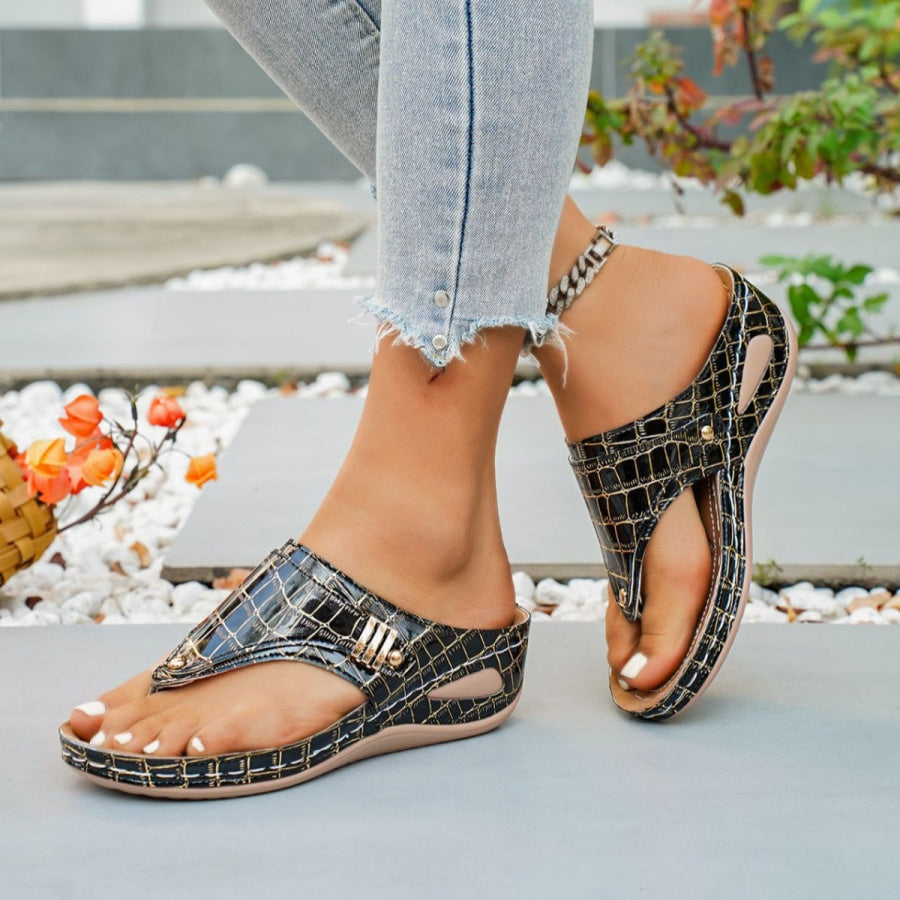 Toe Post Wedge Sandals Black / 36 Apparel and Accessories