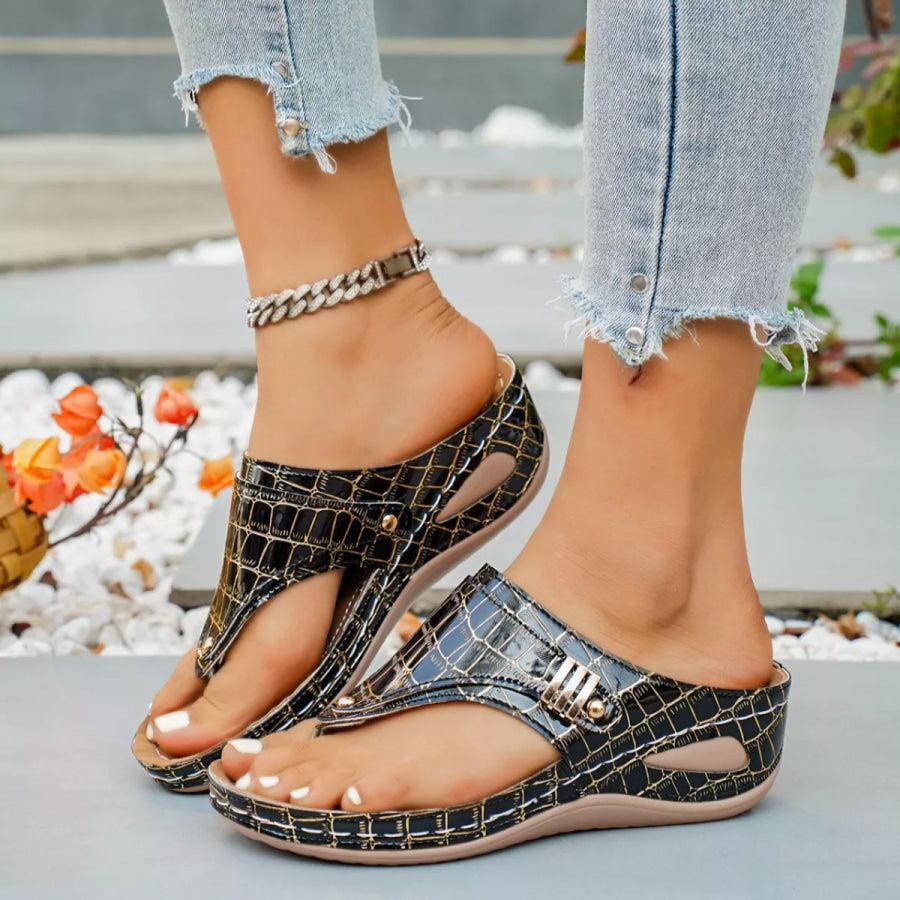 Toe Post Wedge Sandals Black / 36 Apparel and Accessories