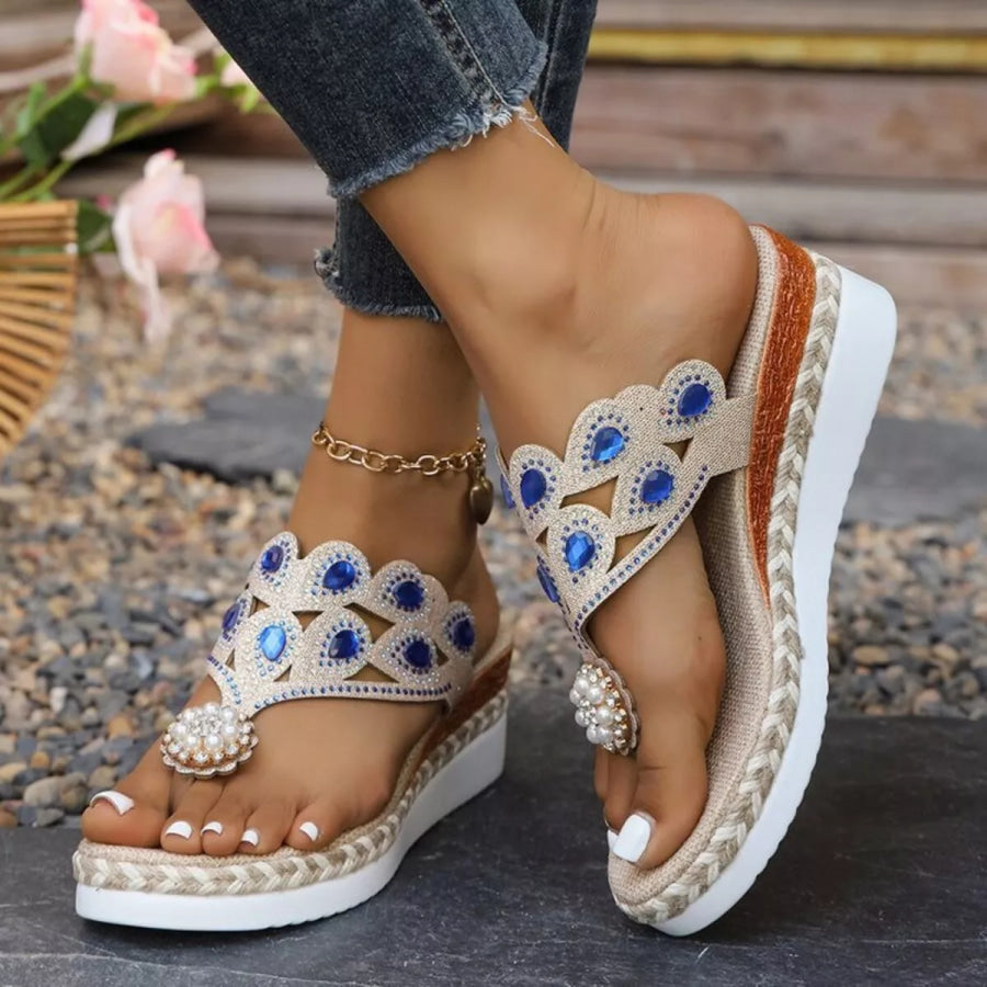 Toe Post Wedge Sandals Blue / 36 Apparel and Accessories