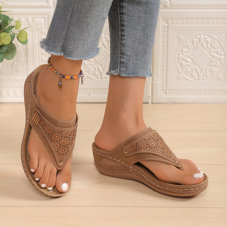 Toe Post Wedge Sandals Brown / 35 Apparel and Accessories