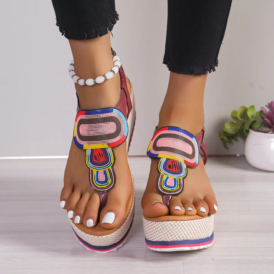 Toe Post Wedge Sandals Burgundy / 36 Apparel and Accessories