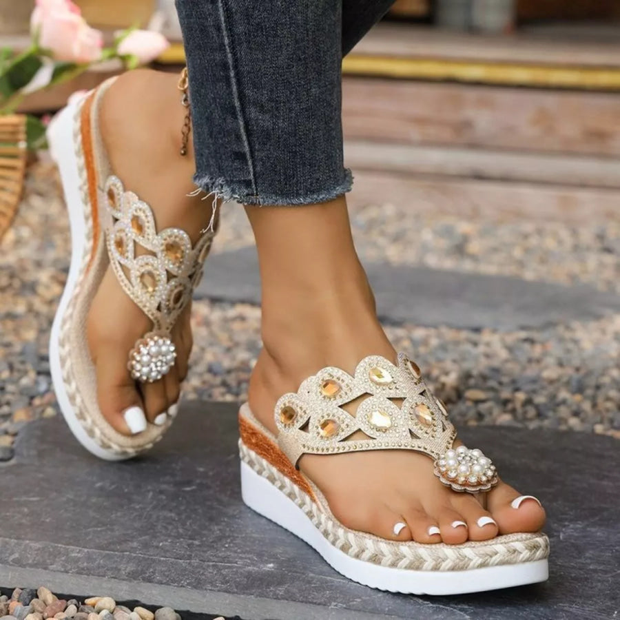Toe Post Wedge Sandals Gold / 36 Apparel and Accessories