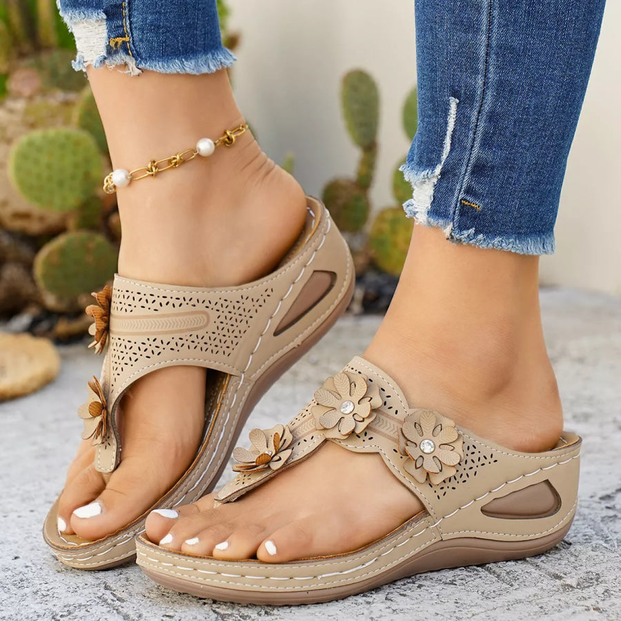 Toe Post Wedge Sandals Khaki / 36 Apparel and Accessories