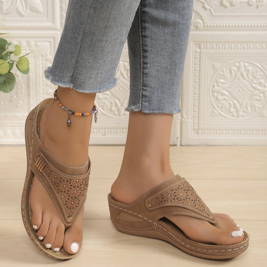 Toe Post Wedge Sandals Light Brown / 36 Apparel and Accessories