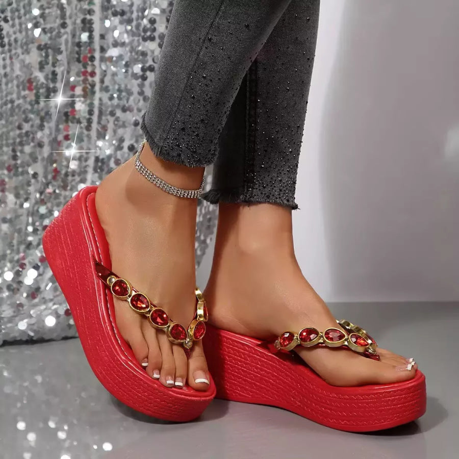 Toe Post Wedge Sandals Red / 35 Apparel and Accessories