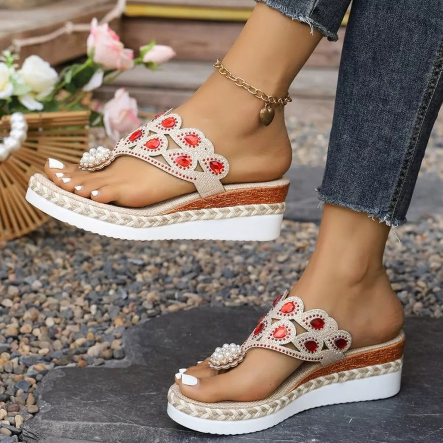 Toe Post Wedge Sandals Red / 36 Apparel and Accessories