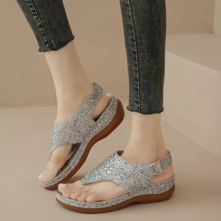 Toe Post Wedge Sandals Silver / 36 Apparel and Accessories