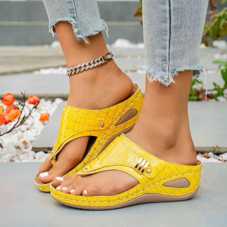 Toe Post Wedge Sandals Yellow / 36 Apparel and Accessories