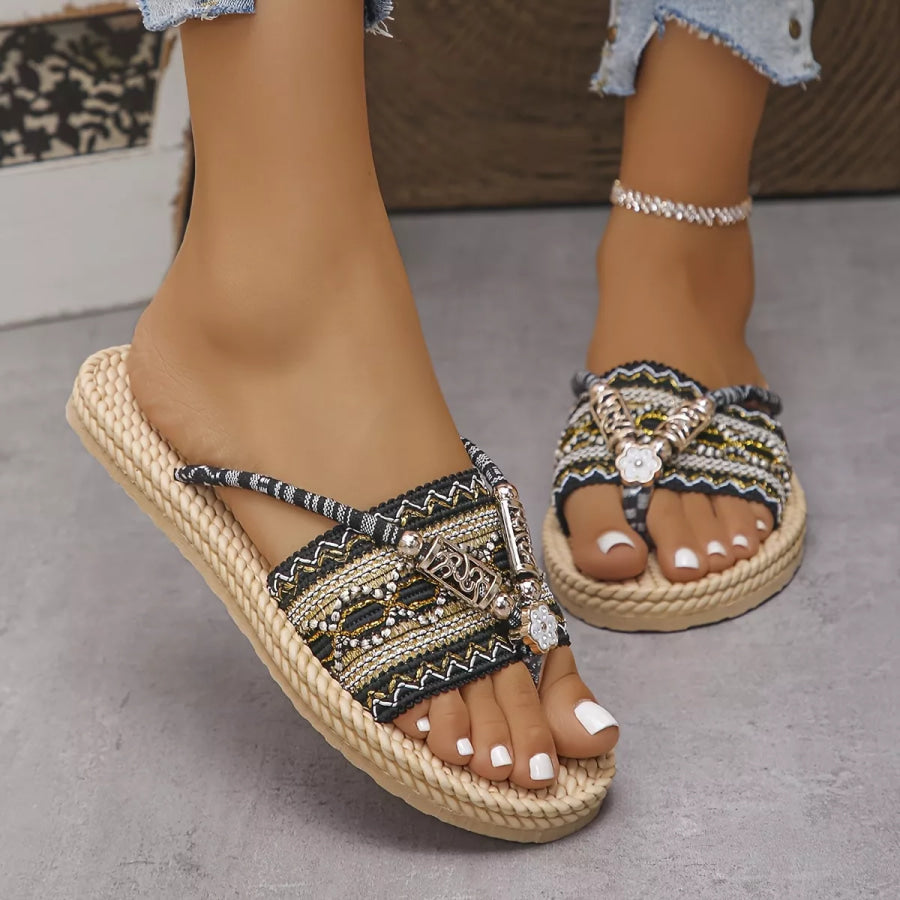 Toe Post Woven Sandals Black / 36 Apparel and Accessories