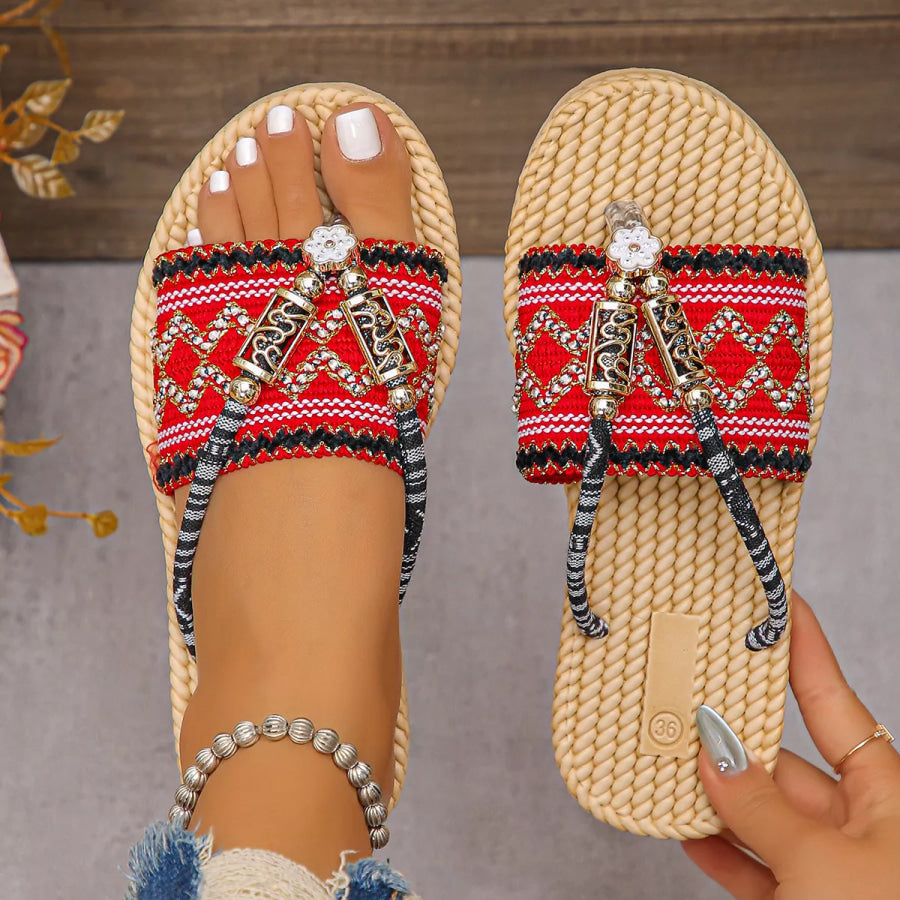 Toe Post Woven Sandals Red / 36 Apparel and Accessories