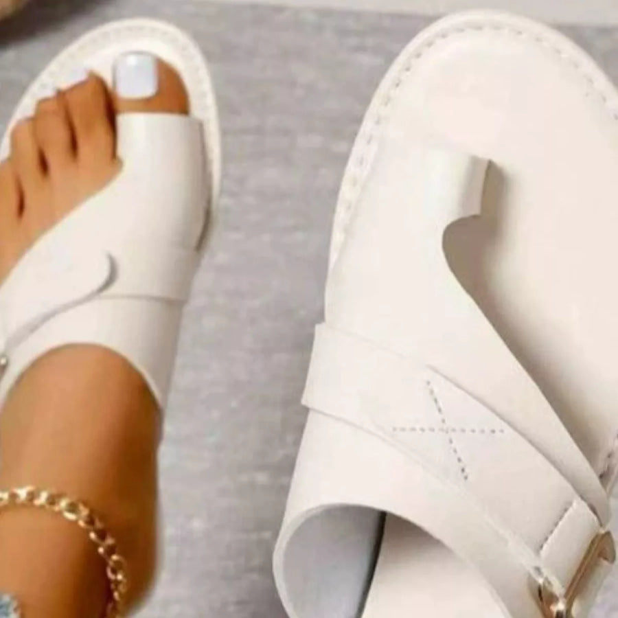 Toe Ring Buckle Sandals Beige White / 36 Apparel and Accessories