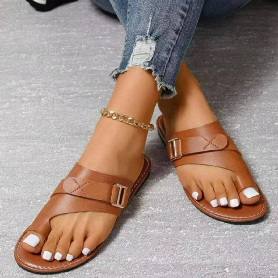 Toe Ring Buckle Sandals Brown / 36 Apparel and Accessories