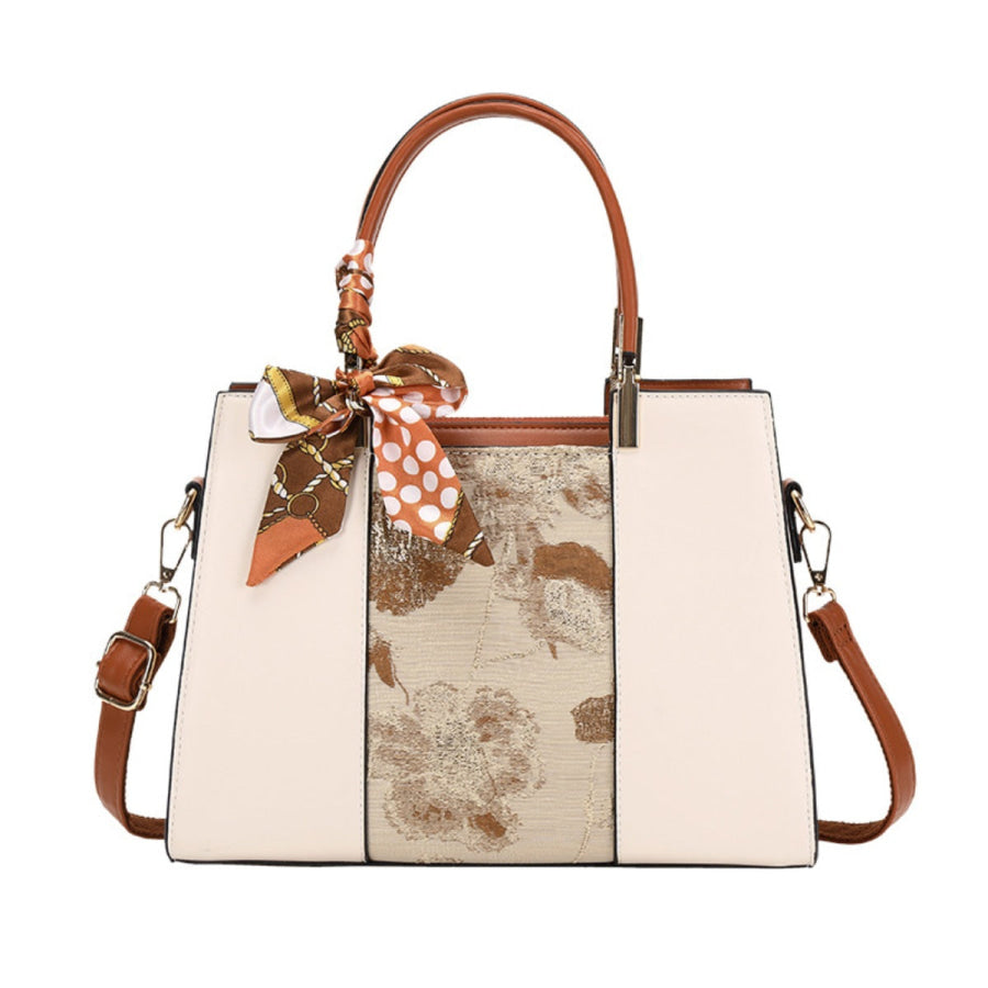 Top Handle Handbag with Scarf Accent White / ONESIZE Apparel and Accessories