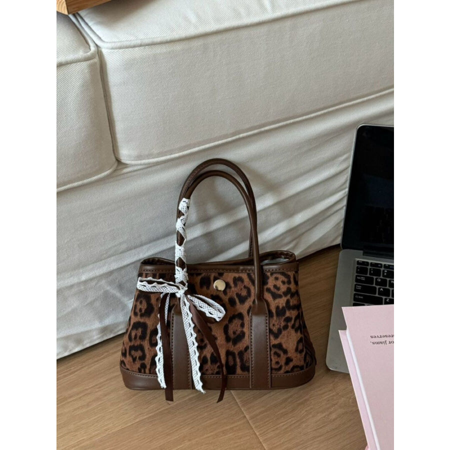 Top Handle Lace-Trimmed Handbag Leopard / One Size Apparel and Accessories