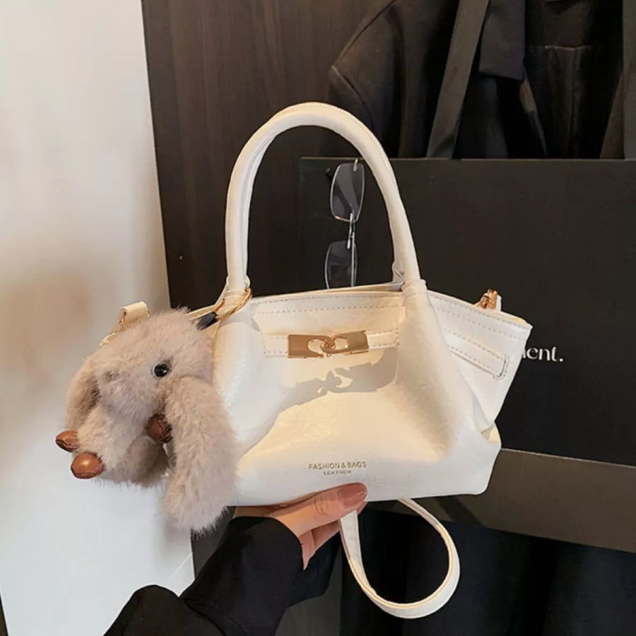 Top Handle Leather Handbag Gray/white / One Size Apparel and Accessories
