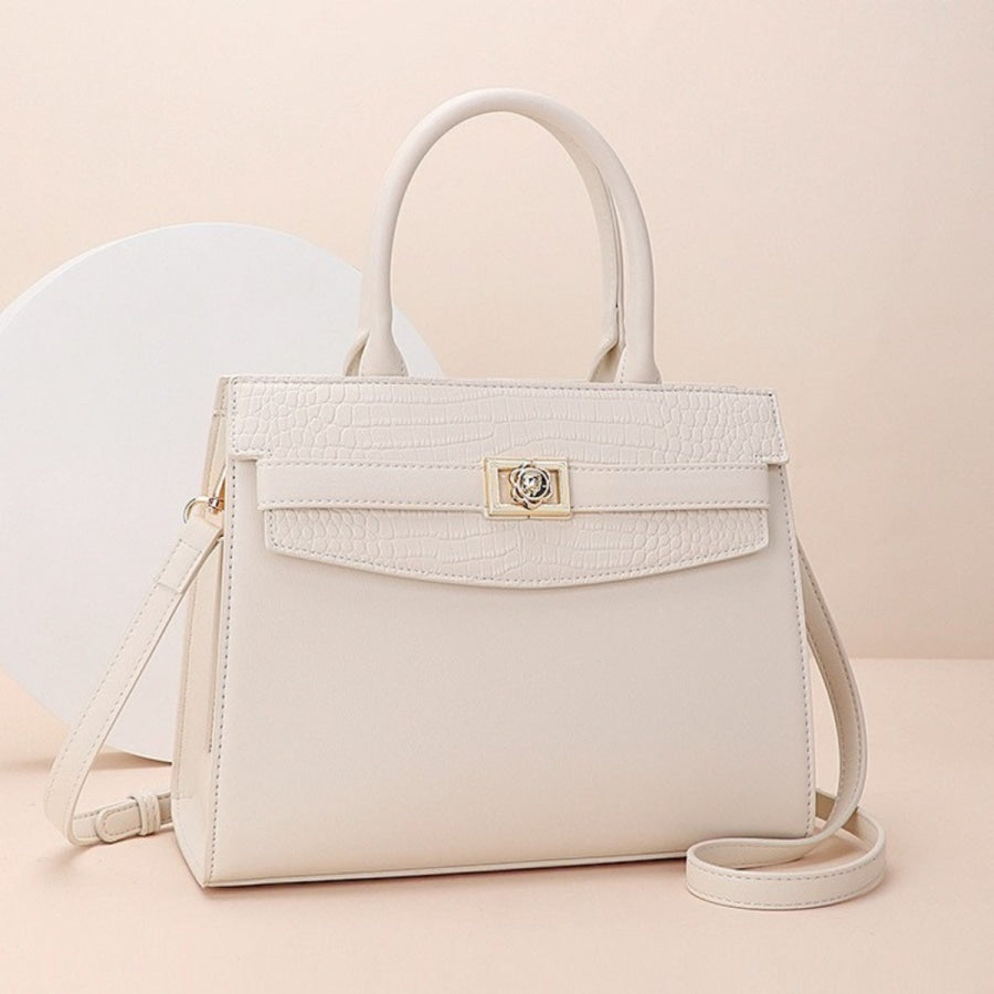 Top Handle Leather Handbag Ivory / One Size Apparel and Accessories