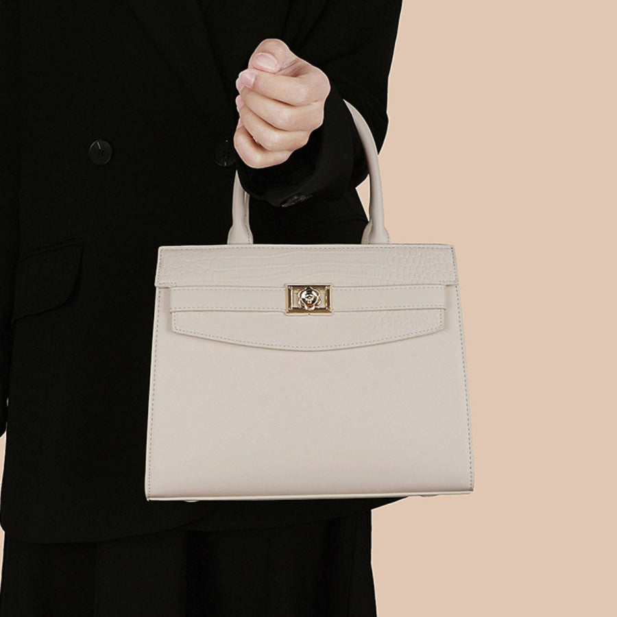 Top Handle Leather Handbag Ivory / One Size Apparel and Accessories