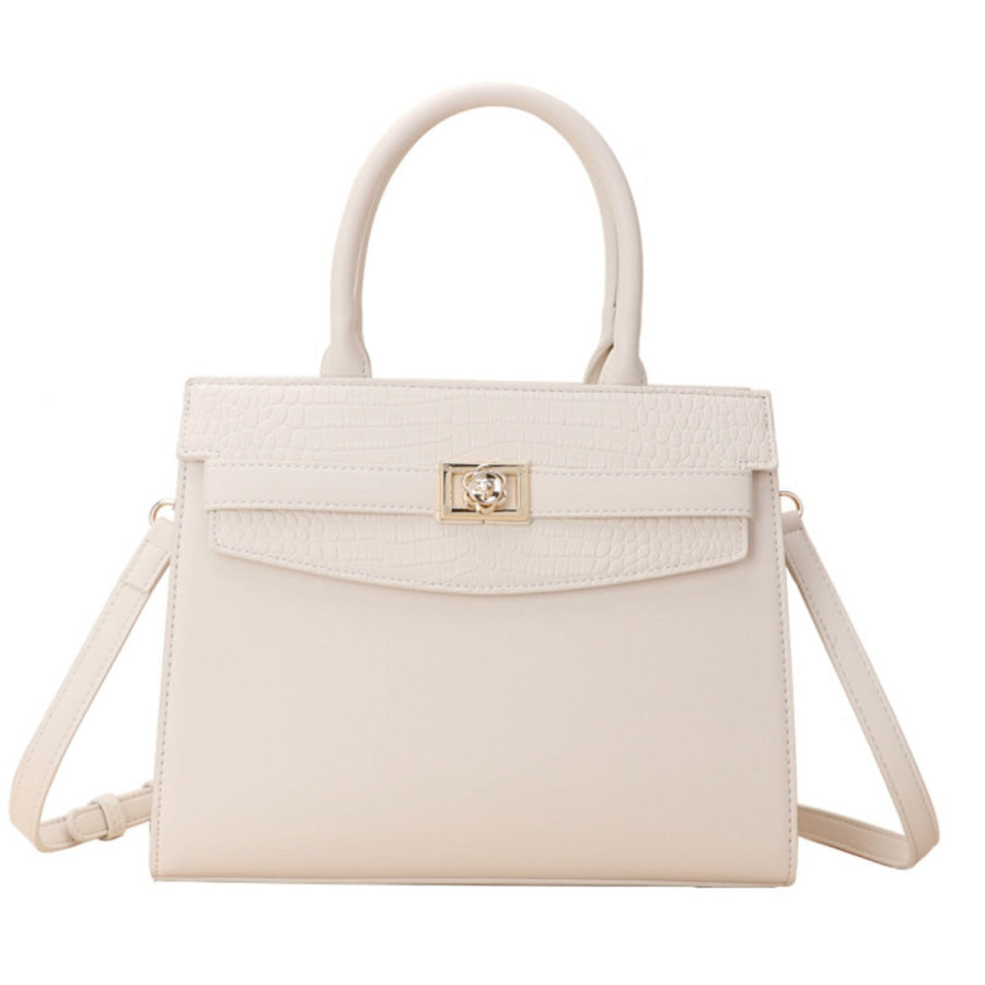 Top Handle Leather Handbag Ivory / One Size Apparel and Accessories