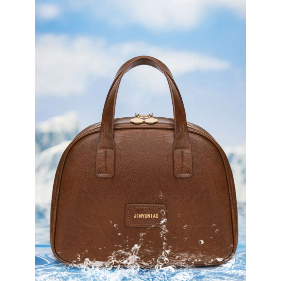 Top Handle Makeup Handbag Brown / One Size Apparel and Accessories