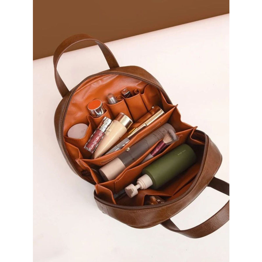 Top Handle Makeup Handbag Brown / One Size Apparel and Accessories