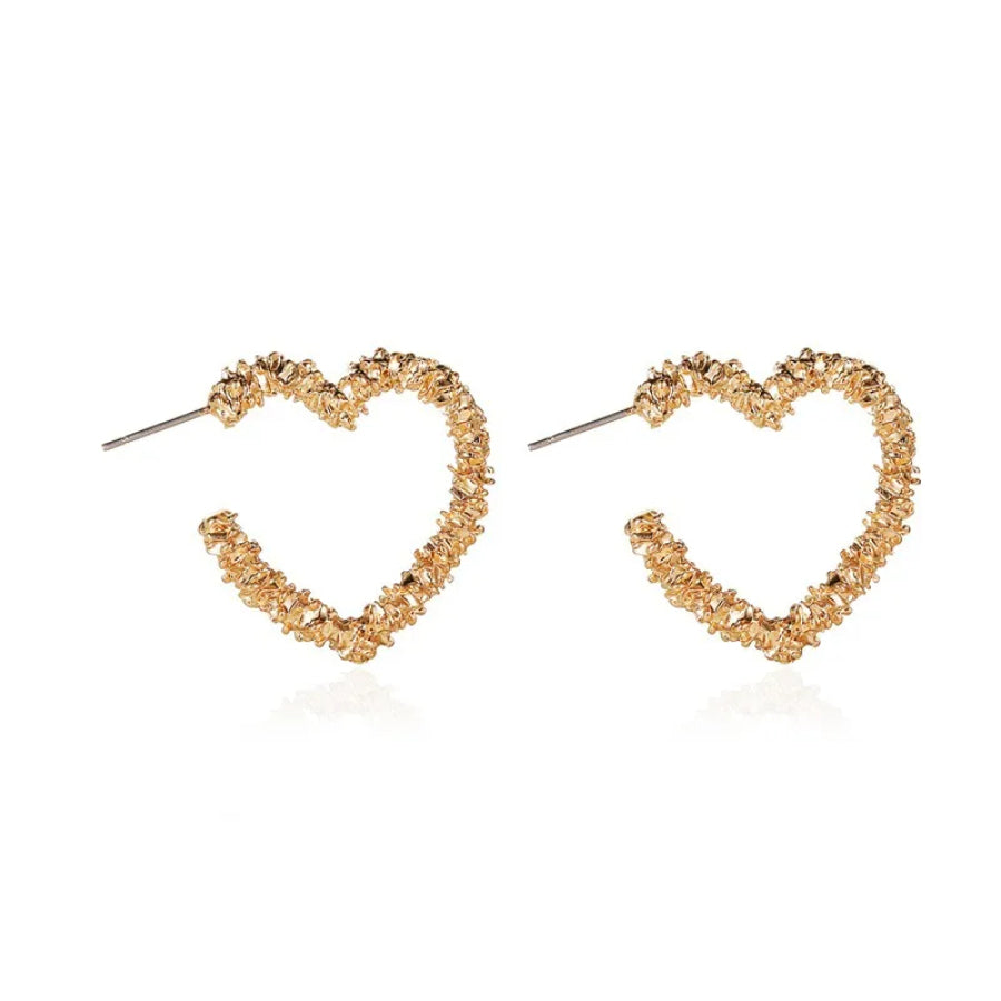 Torri Textured Heart Hoops Gold Earrings