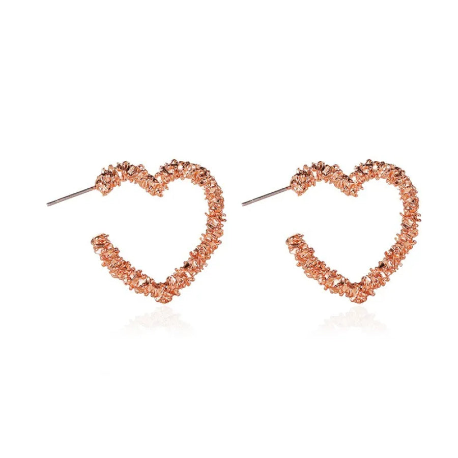 Torri Textured Heart Hoops Rose Gold Earrings