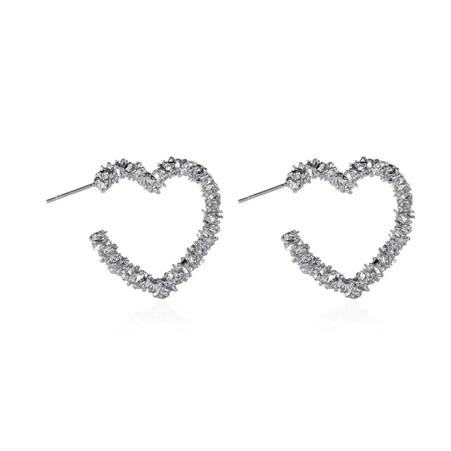 Torri Textured Heart Hoops Silver Earrings