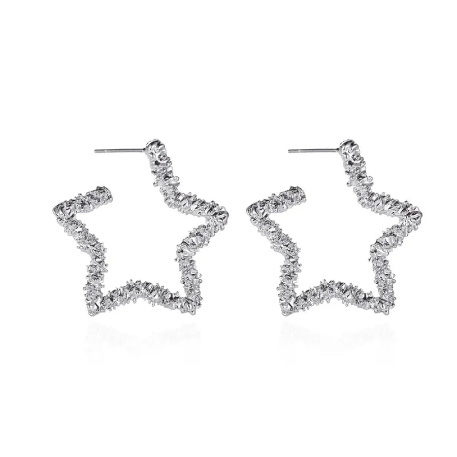 Torri Textured Star Hoops (Pre-Order) Silver Earrings